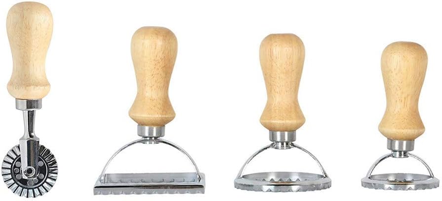 FGDJEE Ravioli Maker Ravioli Stamp Maker Cutter with Roller Wheel Square Round Ravioli Stamps with Wooden Handle and Fluted Edge, Pasta Press Kitchen Attachment (Round Large)