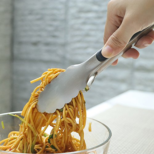 LUTAVOY Salad Tongs BBQ Serving Tongs Kitchen Locking Tongs for Cooking,2 Packs 9"&12" (KS01),FDA approved, No toxic, Diswasher Safe