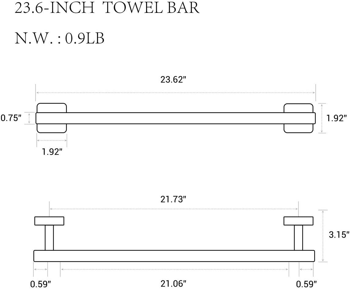 Wall Mounted Bathroom Towel Bar in Dark Brushed Nickel, 23.6 Inch SUS304 (18/8) Stainless Steel Bath Towel Rail, Rustproof, Black Stainless: Kitchen & Dining