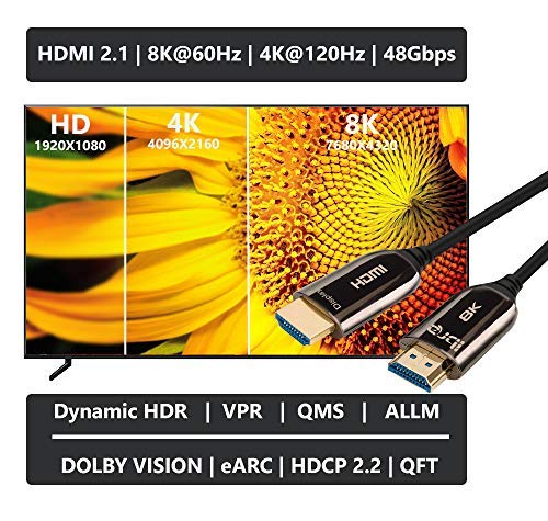 5m 8K hdmi cable Fiber Optic 8K 2.1 cable, 8K@60Hz hdmi, 4K@120Hz, eARC HDR10 4:4:4, Black, 5M-Optical HDMI - Image 3