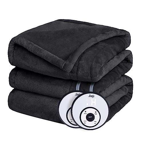 SEALY Electric Blanket Queen Size, Flannel Heated Blanket with 10 Heating Levels & 1-12 Hours Auto Shut Off, Fast Heating & Machine Washable, Over-Heat Protection, 84 x 90 Inch, Charcoal