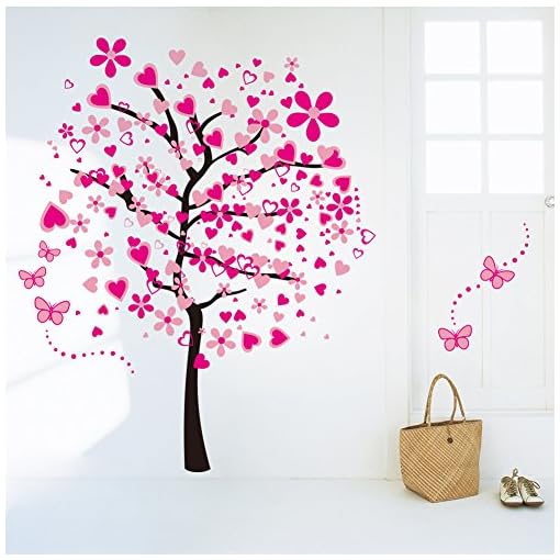 ElecMotive Huge Size Cartoon Heart Tree Butterfly Wall Decals Removable Wall Decor Decorative Painting Supplies & Wall Treatments Stickers for Girls Kids Living Room Bedroom - Image 4
