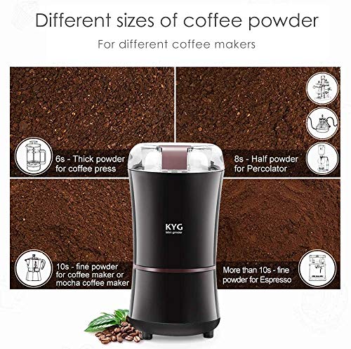 KYG Kaffeemühle 300W Elektrische Kaffeemühle Kaffeebohnen Nüsse Gewürze Getreide Mühle mit Edelstahlmesser 50g… – Bild 6