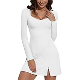 Wenlia Women's Long Sleeve Sports Dress Side Split Bodycon Dress with Slit Built in Shorts
