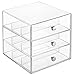 mDesign Office Supplies Desk Organizer for Staplers, Scissors, Pens, Markers, Highlighters - 3 Drawers, Clear