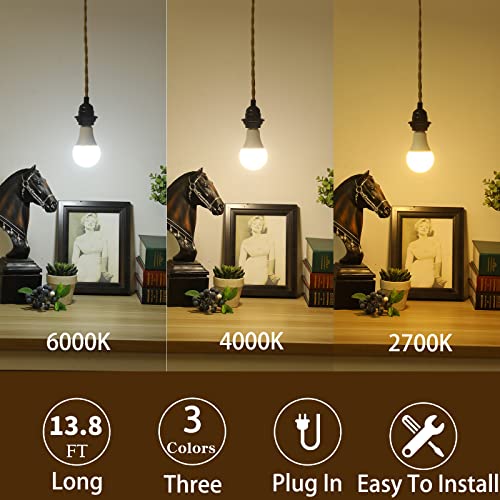 Plug in Pendant Light Pendant Light Cord Kit with Switch 14FT Hemp Rope