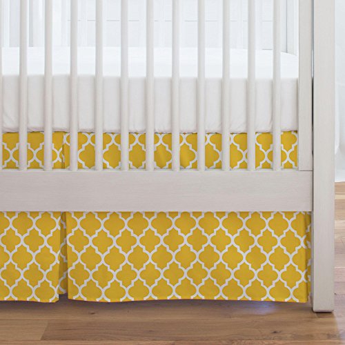 Carousel Designs Saffron Hand Drawn Quatrefoil Crib Skirt Single-Pleat 17-Inch Length - Organic 100% Cotton Crib Skirt - Made in the USA