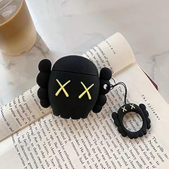 AKXOMY Airpods Charging Case,3D Cute Bear Silicone Cartoon Airpods Charging Dock Cover,Character Design Airpod Girls Kids Women Soft Full Protective Skin Cases with Carabiner Keychain (Black Bear)