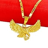 Mens Womens Eagle Hawl Pendant 24k Real Gold Plated Necklace Chain (40 x 28mm pendant// 600 x 2mm Necklace Chain)