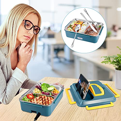 Electric Lunch Box Food Heater (New Upgrade Anti-Side Leakage) Electric Lunch Box for Car and Home 12v 24v 110v Portable Food Warmer 1.5 L Large Capacity Removable Stainless Steel Heating Lunch Box