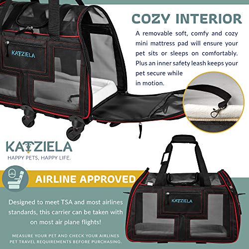 Katziela Airline Approved Pet Carrier Rolling Portable Travel Carry