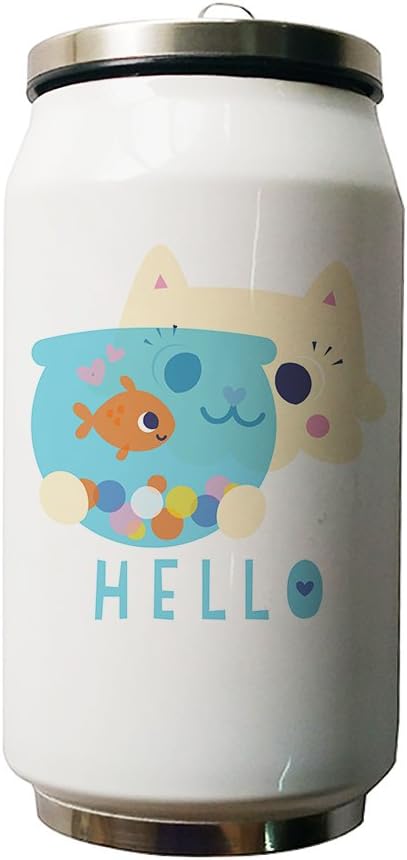 Okoukiu Cute Cartoon Meow and Fish Double Vacuum Insulated Stainless Steel Water Bottle,500ml