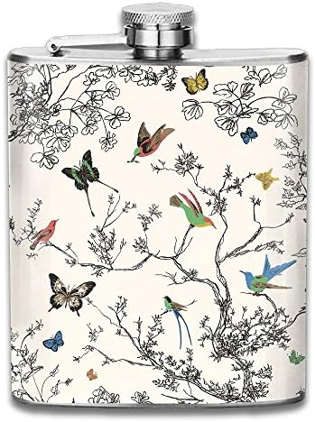 WUGOU Stainless Steel Hip Flask 7 Oz (No Funnel) Butterfly Birds Full Printed