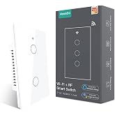 MoesGo WiFi Smart Wall Light Switch,Glass Panel, Multi-Control(3 Way), 2.4GHz Wi-Fi Touch Switches, Neutral Wire Required, Remote Control Smart Life/Tuya App, Work with Alexa, Google Home White 2 Gang