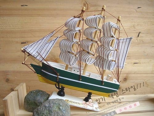 Wooden sailing Home Furnishing decorative-Sunmid best selling home ornaments Sailing Boat Display Stand Figurines Miniatures European Mediterranean style wooden crafts best gift (green)