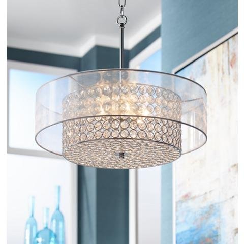 Saint Mossi Chrome K9 Crystal Raindrop Chandelier Lighting Flush Mount LED Ceiling Light Fixture Pendant Lamp for Dining Room Bathroom Bedroom Livingroom 4G9 Bulbs Required H6" W20"