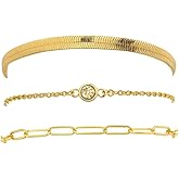 AMARYLIA Elegant Gold-Plated Bracelet Set for Women – Hypoallergenic & Waterproof Jewelry, Stylish Stackable Bangles for Everyday & Special Occasions, Herringbone, Paperclip, Cable chain bracelets, Fashion Trendy and Elegant Accessories Gifts for Womens