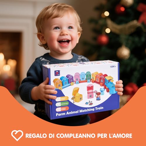hahaland Giochi Montessori 1 Anno, Animali Giocattolo per Bambini con Conteggio, Abbinamento e Ordinamento, Set di Treno Giocattolo Fattoria Animali Bambini, Educativi Regalo Giochi Bambini 1 2 3 Anno