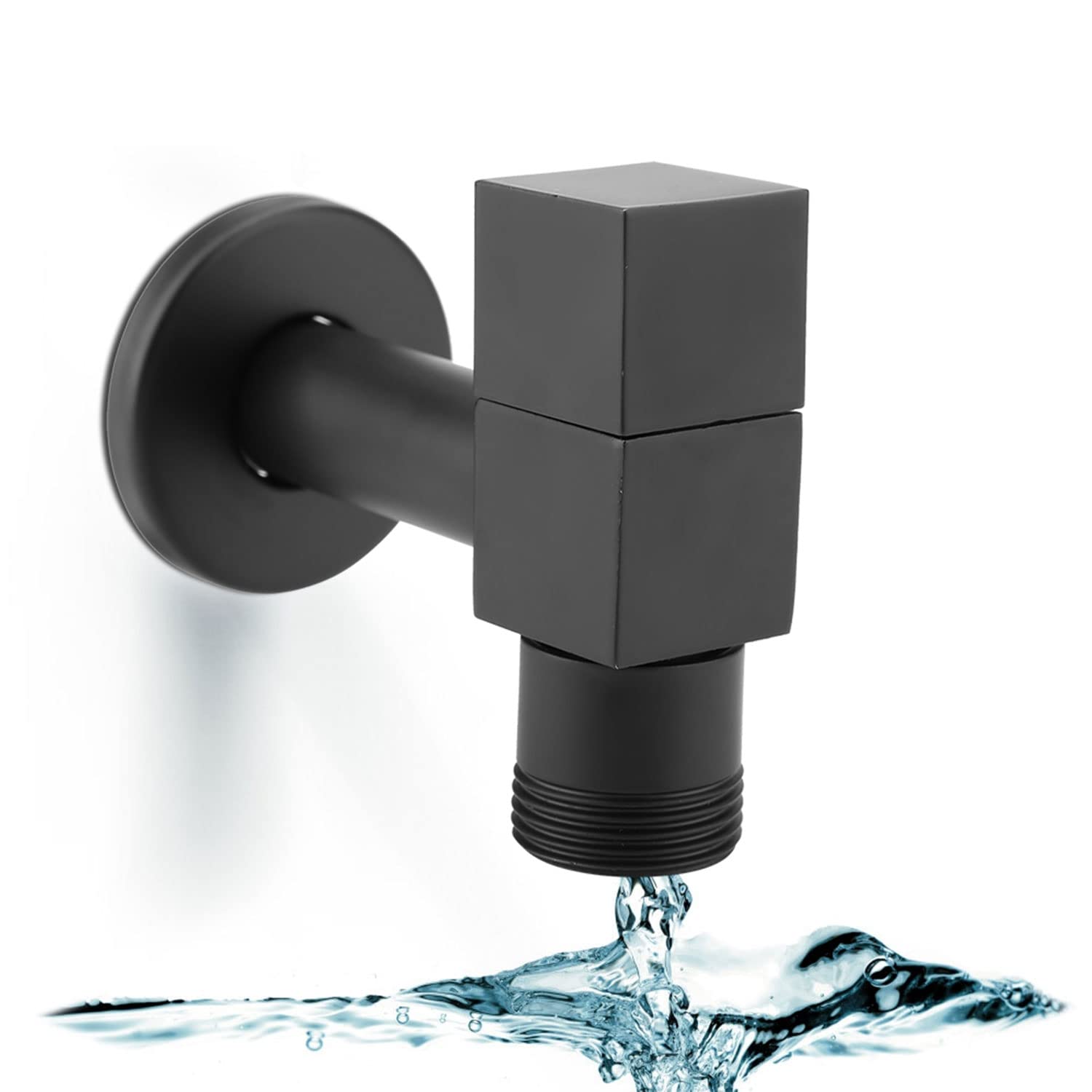 Black Square Basin Tap, Waterfall Bathroom Sink Mixer Tap Modern Brass Wall Mounted Single Lever Faucet for Bathroom, Sink, Balcony, Kitchen (G3/4 Thread)