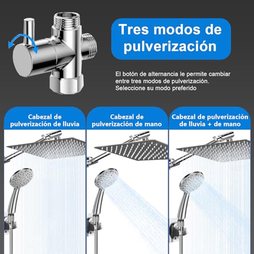 GALASALA Regaderas para Baño de Alta Presión, Regadera Doble para baño con Cabezal de Ducha de Lluvia de 8'' y Regaderas de Teléfono para Bano de 5 Modos con regadera, para Hogar y Hotel (Cromo)