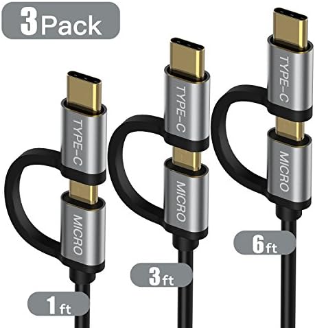 Usb Type C 2 In 1 Cable, COOODI 3 Pack 1FT/3FT/6FT(0.3M/1M/1.8M) Micro USB & Reversible Type C Charging Cord for New MacBook, Google Pixel XL, Samsung, Nexus, LG Micro and Type C Smartphone