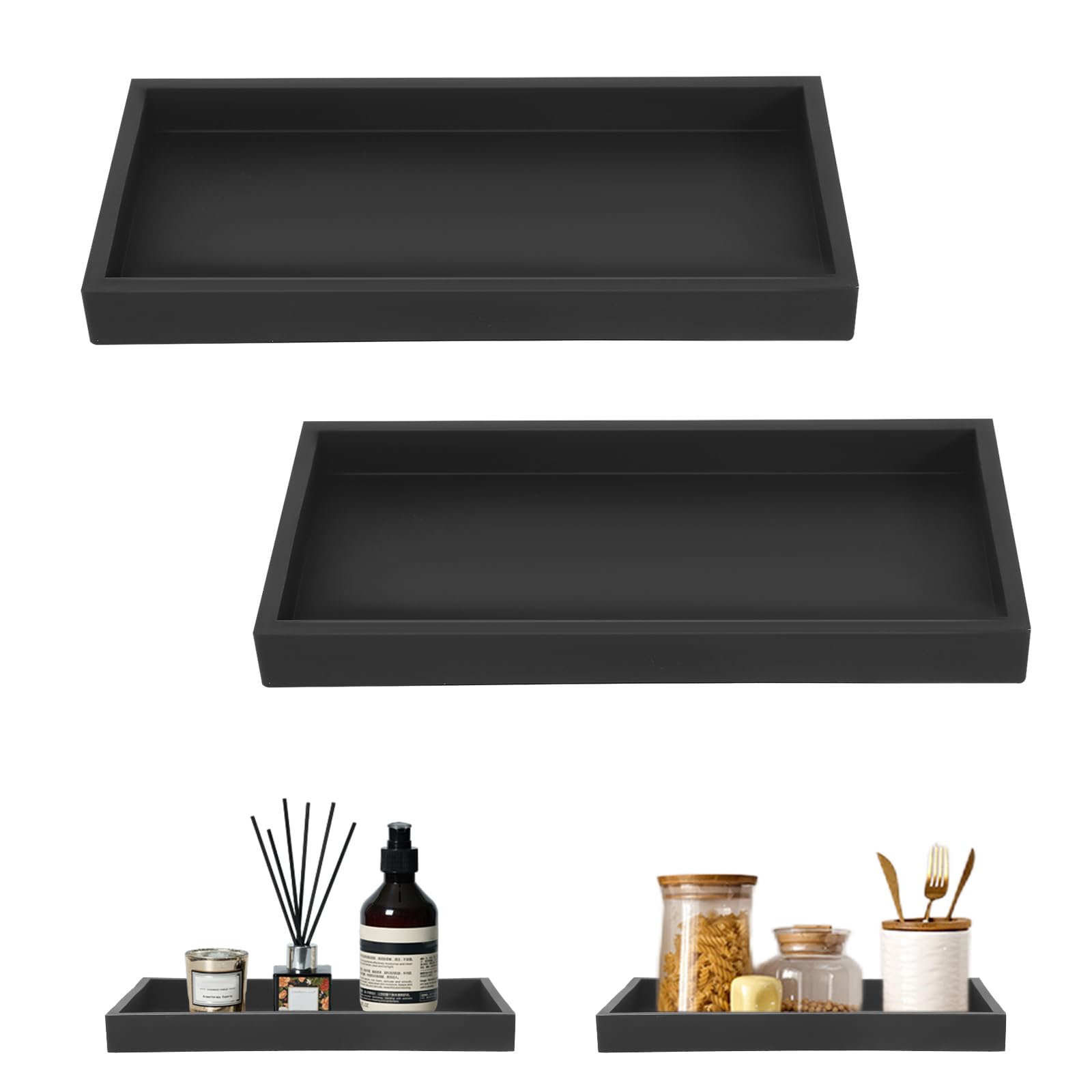 2 Pcs Black Bathroom Vanity Tray for Washbasin, Bathtub, Kitchen Sink and Toilet