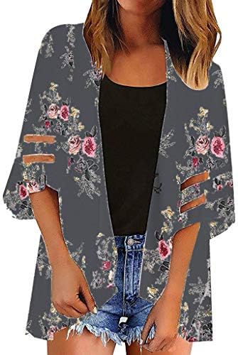 Summer Tops for Women 2019 Tronet Women Mesh Panel 3/4 Bell Sleeve Floral Chiffon Casual Loose Kimono Cardigan