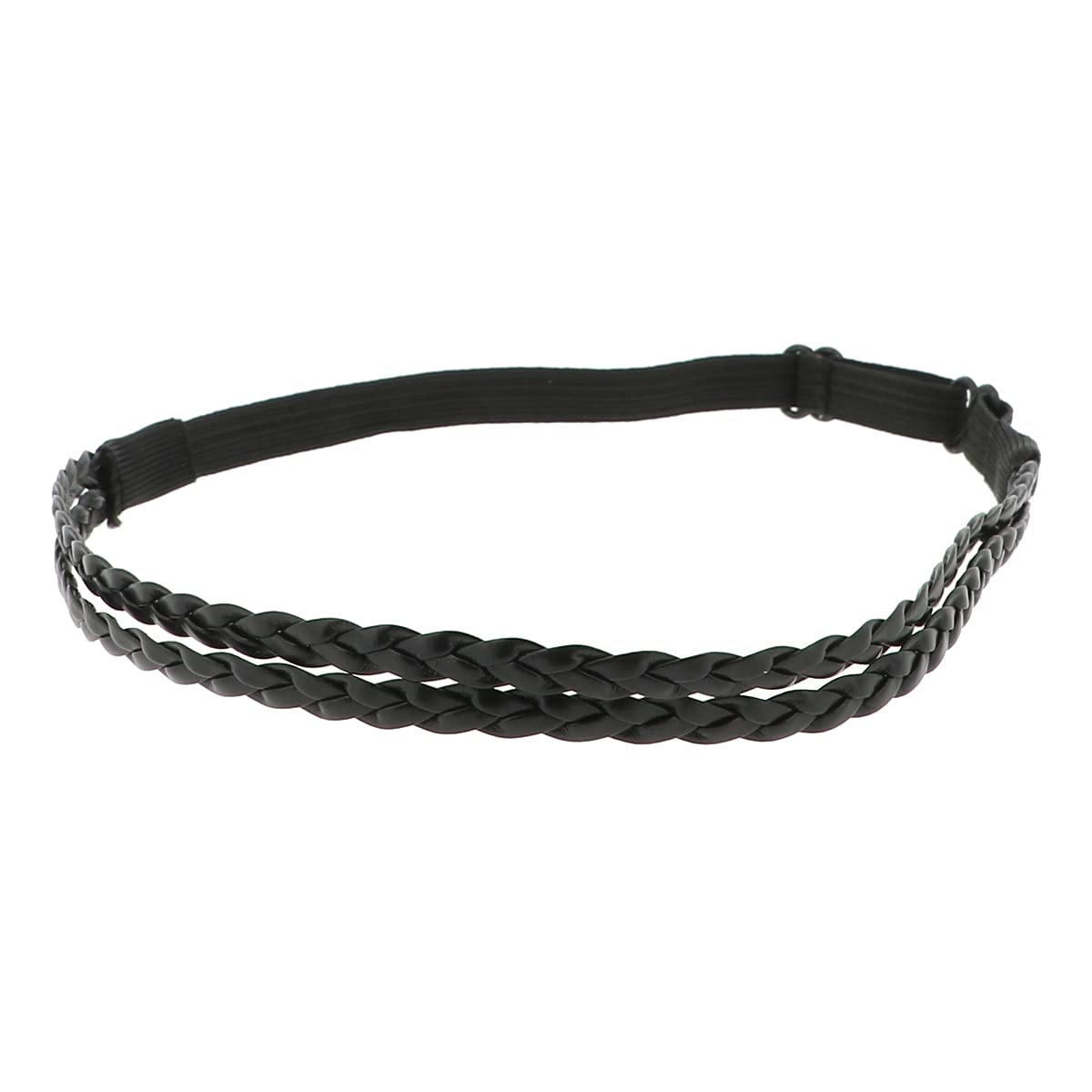 Diadema Mujer PU Negra - Original Diadema Doble Trenzada - Goma Elástica Fina con Cintura Regulable - Diadema para Boda o Fiesta - Vintage y Retro Bohemio, Look Hippie Chic