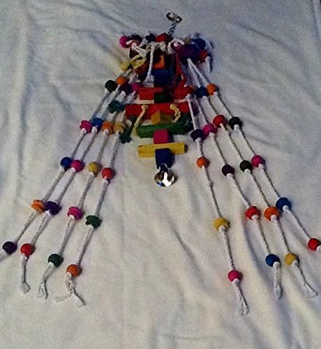 Birdzilla T Wrecks Bird Toy 8 Inches Wide By 38 Inches Long Colorful Big Wood Chunk Blocks Natural Cotton Rope Knots Safe Stainless Steel Quick Link Extra Large Jumbo