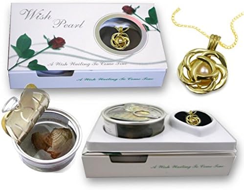 Pearlina Rose Flower Gold Plated Cage Necklace Cultured Pearl in Oyster Set w/Stainless Steel Chain 18"