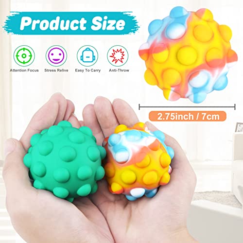 2 Pack Stress Balls Fidget Toys, Pop Fidget it Sensory Toys, 3D Push Bubble Silicone Decompression Toy, Stress Relief Toy Anti Anxiety Sensory Game Ball for Girl or Boy Kids and Adults