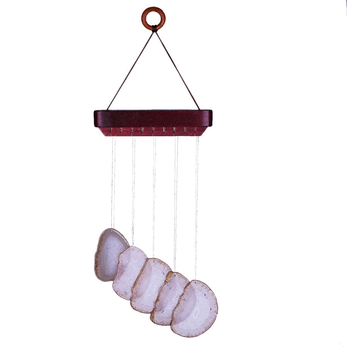 mookaitedecor Natural Agate Slice Crystal Wind Chime for Bedroom Porch Window Indoor Outdoor Decoration, Healing Crystal Wall Art Hanging Ornament Reiki Wind Chime Gift Good Luck Feng Shui Room Decor