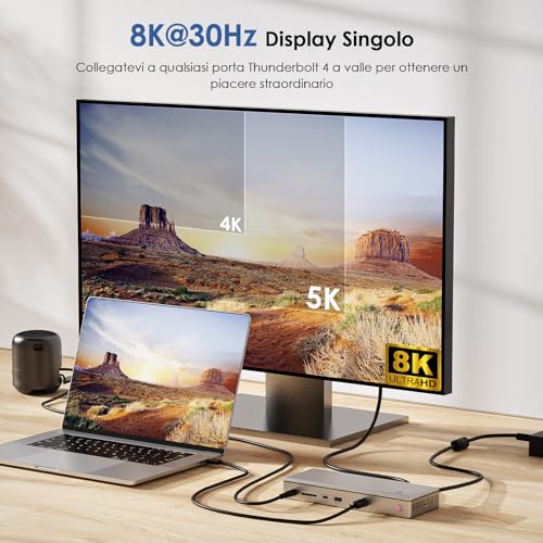 WAVLINK Thunderbolt 4 Docking Station 12-in-1.98W PD,Single 8K or Dual 4K Display for MacBook Pro/Air Thunderbolt 4/3,USB-C/USB 4 Windows