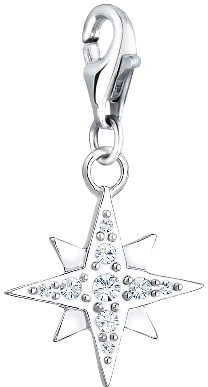 Nenalina 0403742619 Women's Star Charm 925 Sterling Silver with Crystals, Suitable for All Standard Charm Bracelets and Charm Bracelets Silver
