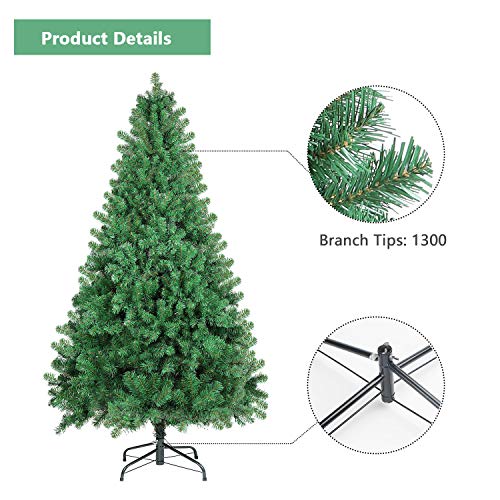 SHareconn 6.5ft Unlit Premium Artificial Spruce Hinged Christmas Tree with 1300 Branch Tips and Metal Stand - Thumbnail 2