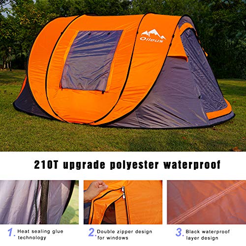 Oileus Pop Up Tent Family Camping Tents 4 Person Tent for Camping SkyWindow(45”x 25”) Instant
