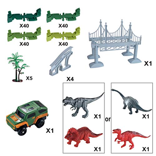 image for TAZHAI Dinosaur Toys 192Pcs Race Car Flexible Track, Create A Road Fle