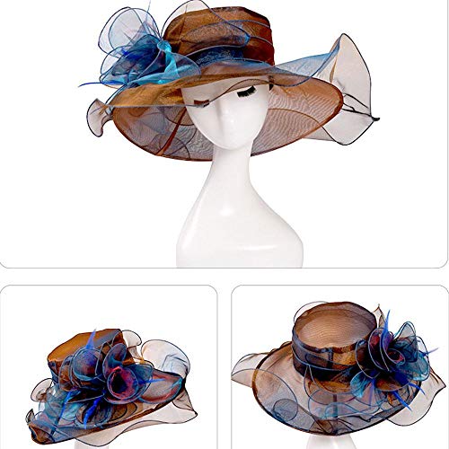 Aolvo Women Foldable Organza Church Hat - Lady Fascinator Tea Party Wedding Hat UV-Anti Cap With Ruffles Wide Brim For Derby - Thumbnail 7