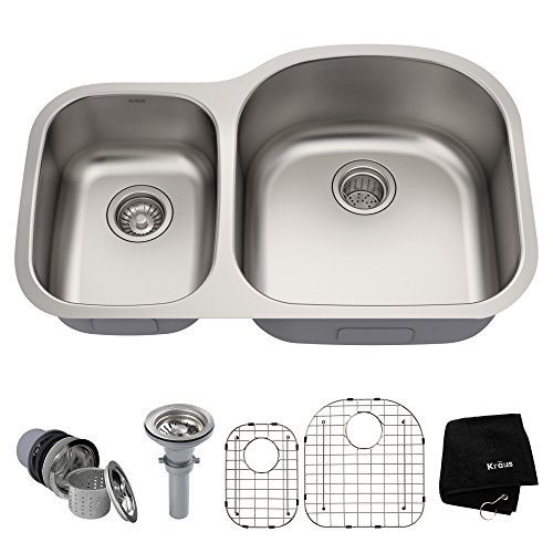 Kraus KBU25 32 inch Undermount 40/60 Double Bowl 16 gauge Stainless Steel Kitchen Sink