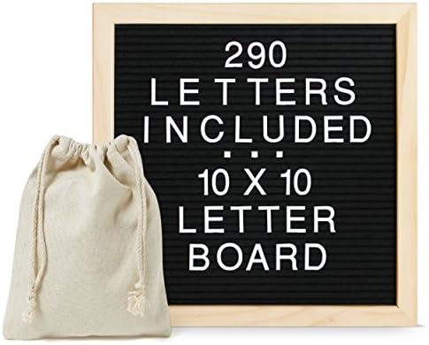 Northstone - Changeable Letter Board w/ 290 Letters and Numbers - Oak Wood Frame - Free Drawstring Canvas Bag - 10x10 Inch - Includes Hardware for Hanging - Black Felt Letter Board