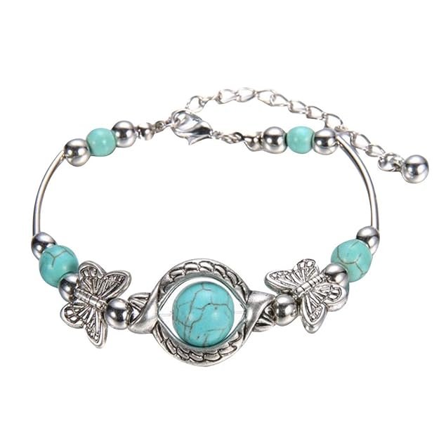 Lazzgirl Natürlicher Türkis geschnitzter Schmetterling Anhänger böhmischen Damen Armband Schmuck(Mehrfarbig,One size)