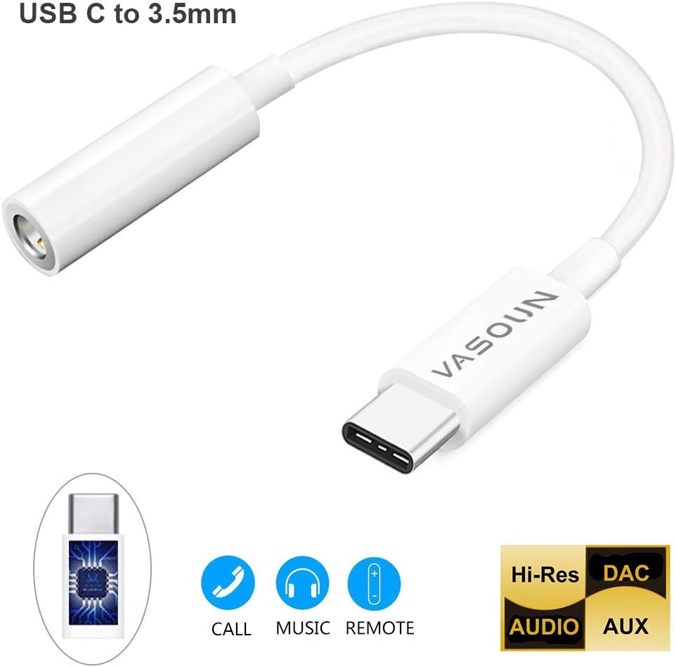 VASOUN USB C to 3.5mm Digital Audio Cable, Type-C to 3.5mm Headphone Jack Adapter Compatible with Google Pixel 3/3 XL 2/2 XL, HTC U11, LG, G6/V20and More Essential Type C Device (White)