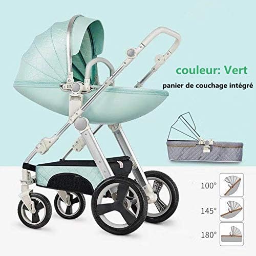 HGYG High Landscape Egg Shell Baby Stroller 3 in 1 can sit and Lie Down Two-Way Toddler Pushchair with Bassinet Combo for Babies prams 0-3 Years Old (Green)