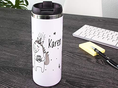 GRAZDesign Einhorn Thermobecher Kaffeebecher to go mit Namen auslaufsicher & warmhaltend, Coffee Becher, hält 4h heiss, personalisiertes Geschenk, Edelstahl 350ml – Bild 4