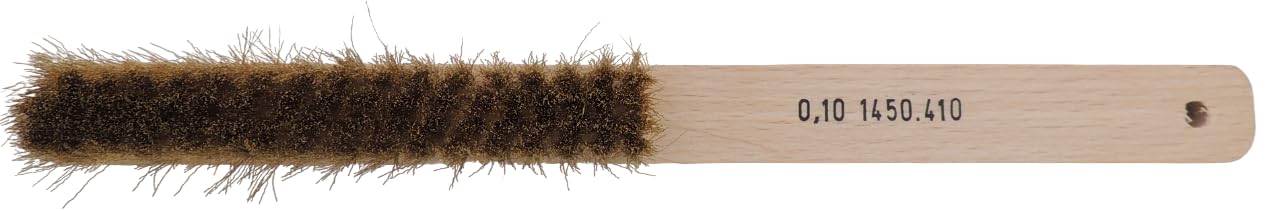 Brass Hand Brush with Wooden Handle, 4 Rows, for Cleaning and Processing Small Parts in Jewellery, Watchmaking (Medium Diameter 0.10 mm)