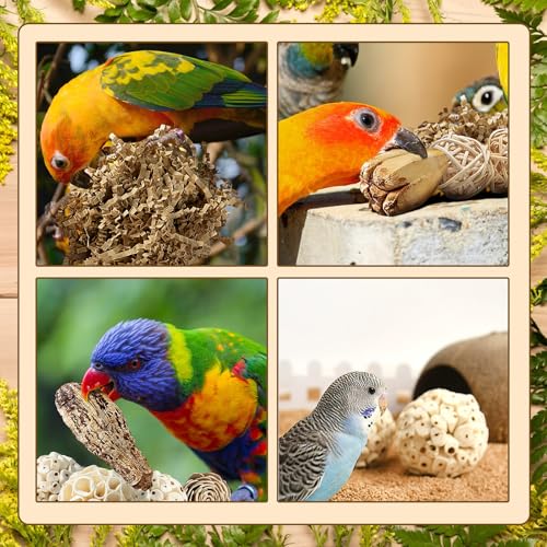 SUSOO Natural Bird Chewing Wooden Toys DIY Set, Safe Shredding Toys with Sola Balls, Wood Blocks, Apple Wood and Pine Cone, Foraging Toy for Parrots, Parakeet, Budgie, Conure,Love Birds and Cockatiel