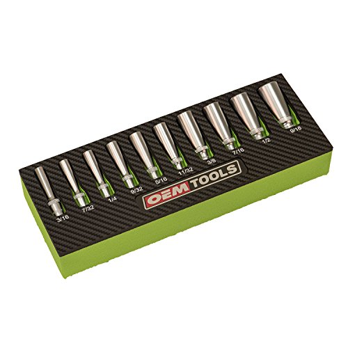 OEMTOOLS 23985 Deep, SAE, 1/4 Inch Drive, 10 Piece | Professional Auto Mechanics' Socket Set | Sizes: 3/16, 7/32, 1/4, 9/32, 5/16, 11/32, 3/8, 7/16, 1/2 and 9/16 in. | Green Organizer Case