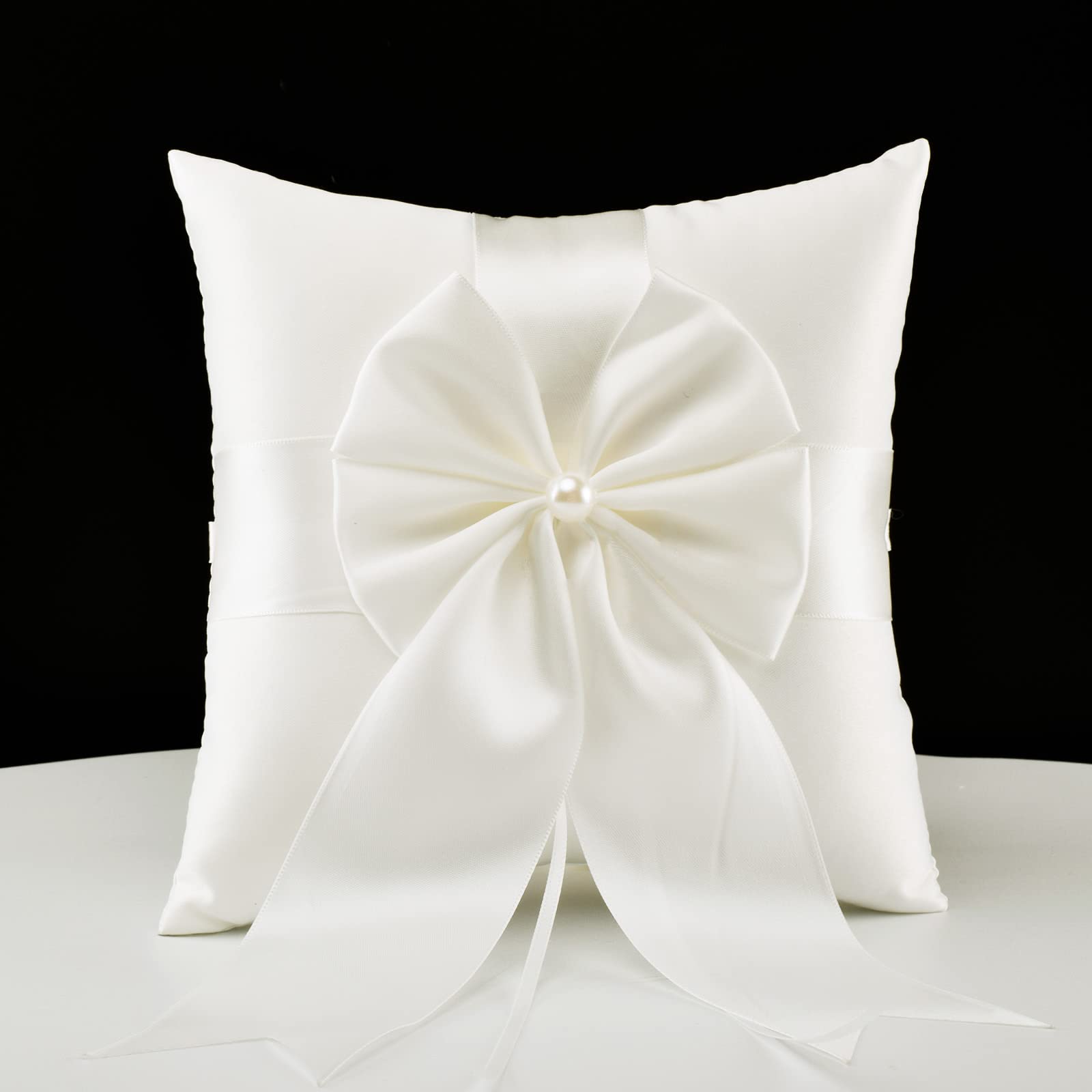 Photo 1 of ATAILOVE Wedding Ring Pillow, Fairy Pearl Ivory Ring Bearer Cushion for Wedding Party 7.8'' x7.8''