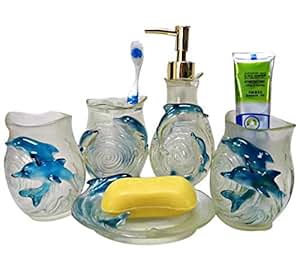 Amazon.com: Modern Dolphin Bathroom 5pcs Set Supplies Resin Bathroom Accessories Set Kids Bath ...