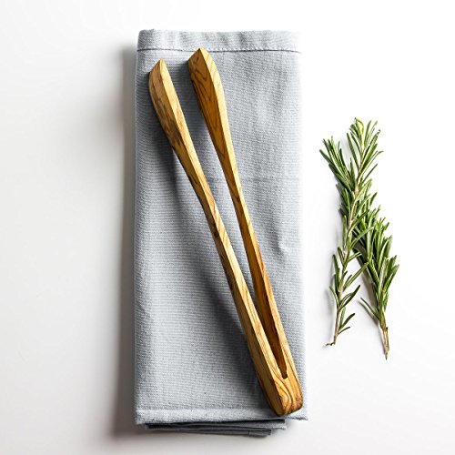 Traditional Rustic Olive Wood Tongs - Length 9.8